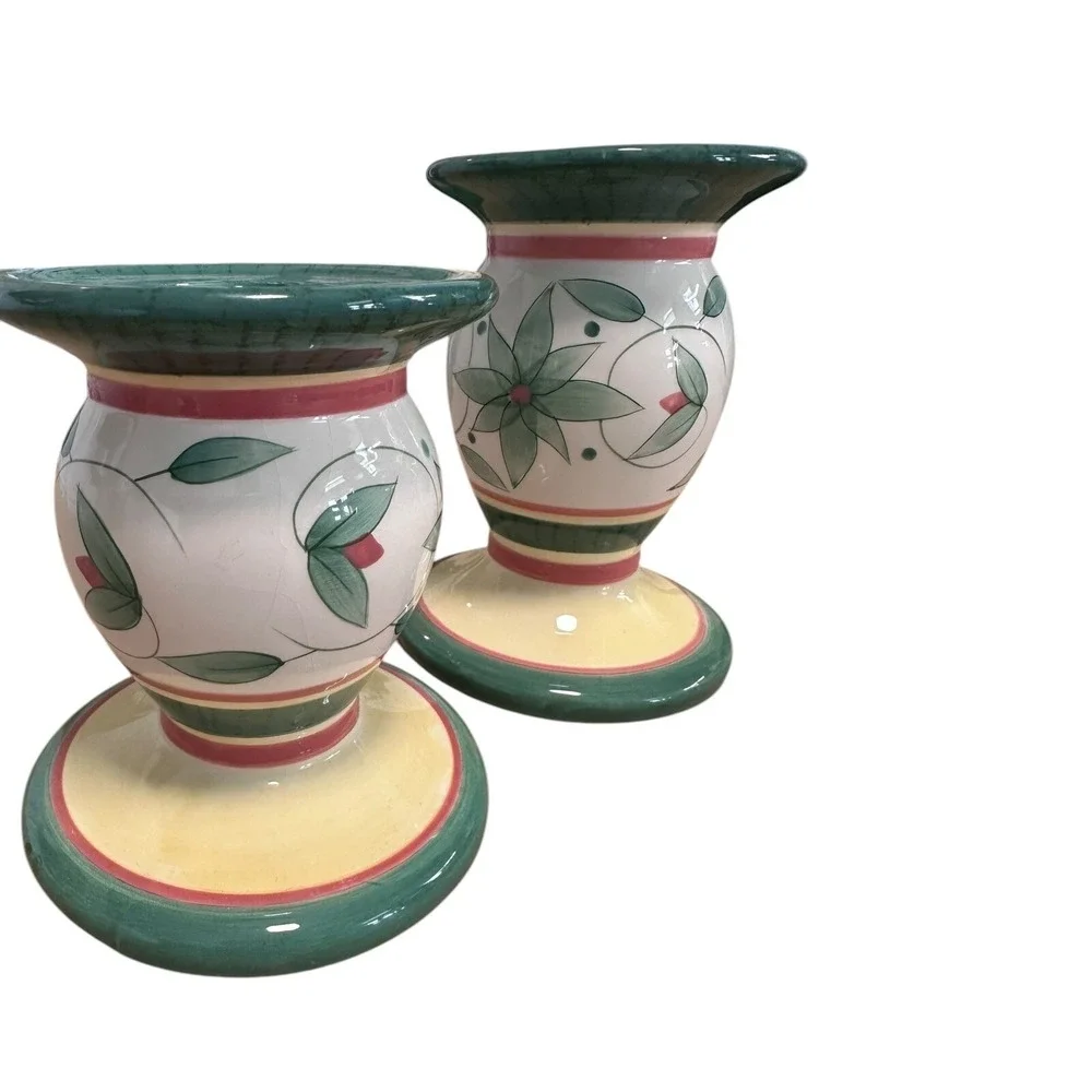 Hand Painted Floral Ceramic Candle Holders Set‎ Decorative Home Decor